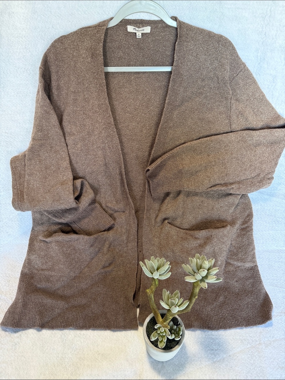 Madewell light brown open merino/alpaca wool cardigan with pockets